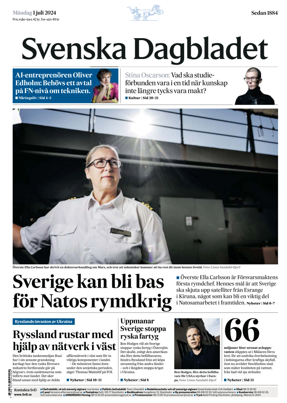 Prima-pagina-Svenska Dagbladet-edizione-di-oggi-20240701